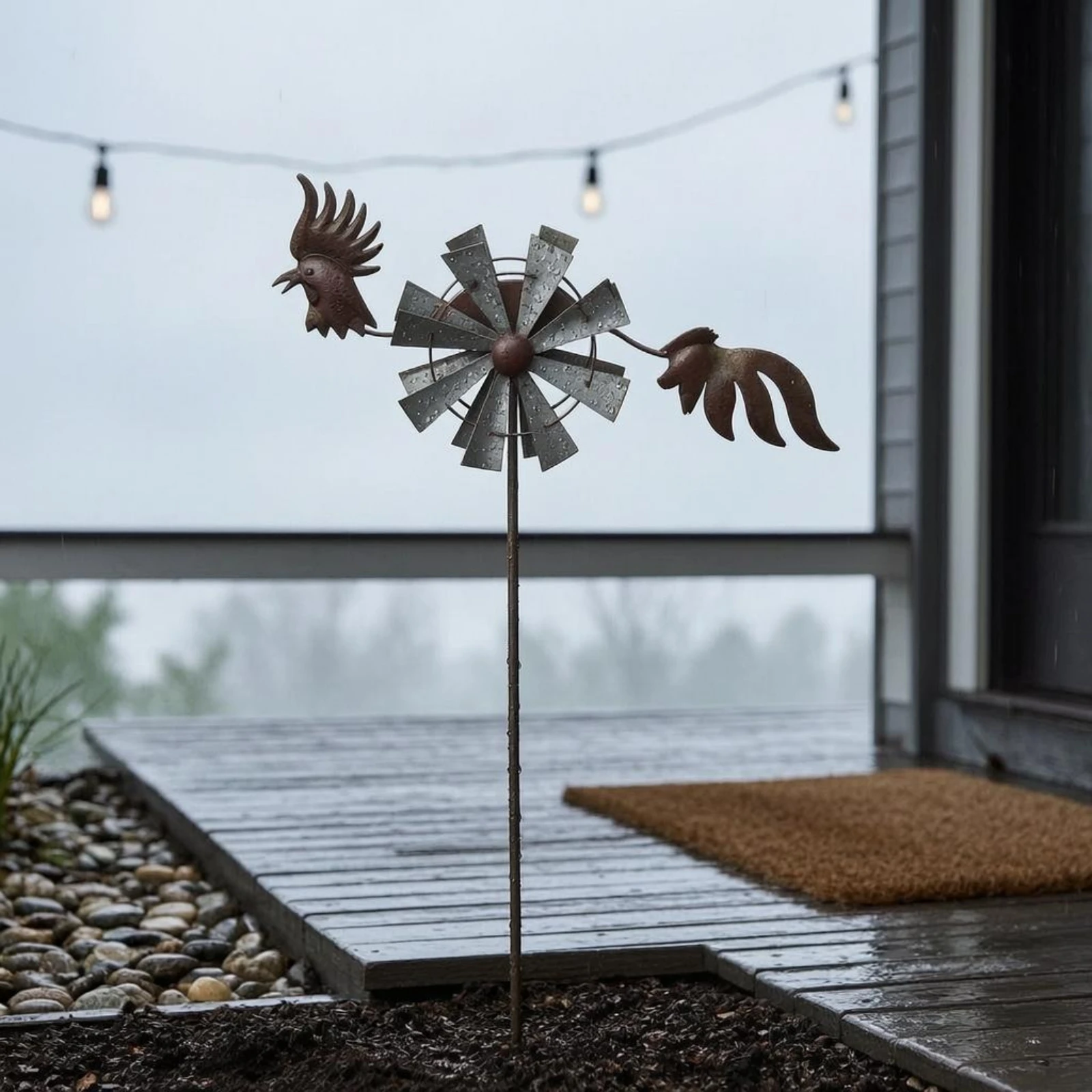 Rustic Rooster Whirligig Stake Double-Sided Rooster Yard Stake Wind-Driven Outdoor Decor Tall Realistic Look for Flowerpot
