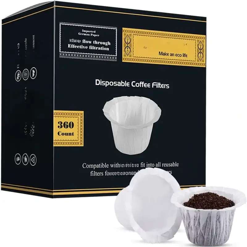 Disposable K Cup Filters - 360 Count, Coffee Filter Paper for Single Serve 1.0 and 2.0, Use with Reusable K Cup Pods, White