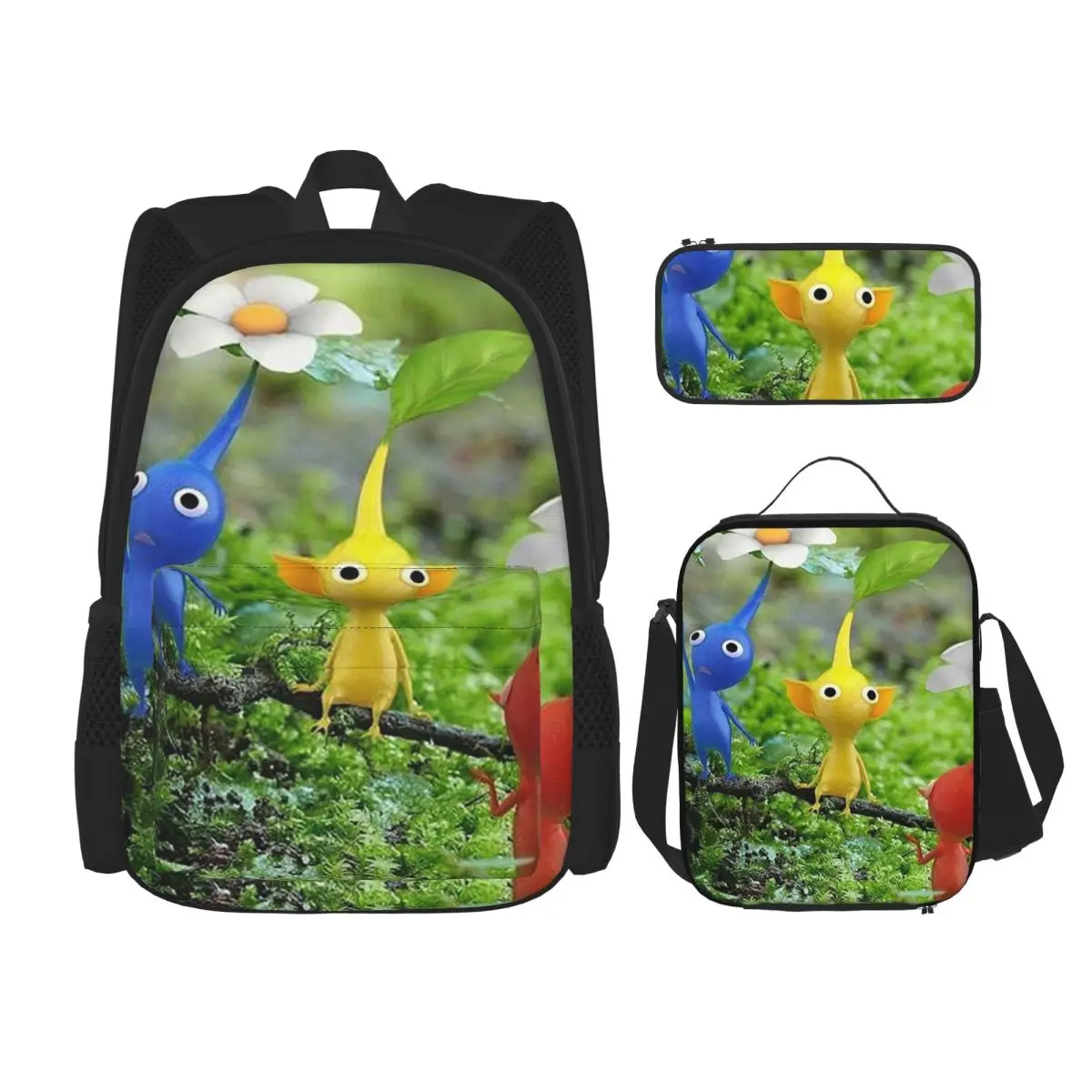 

Pikmin Рюкзаки для мальчиков и девочек, сумка для книг, детские школьные сумки, детский рюкзак, сумка для обеда, сумка для ручек, набор из трех предметов