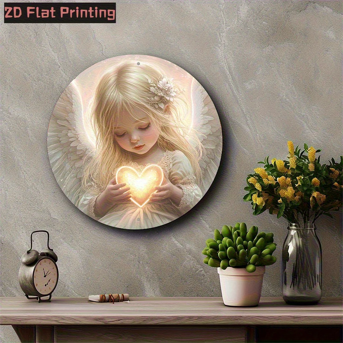 2D geeignet für die Ganzjahresdekoration, bezauberndes Angel of Love rundes Holzlogo – Vintage-Möbel und Gartendekoration