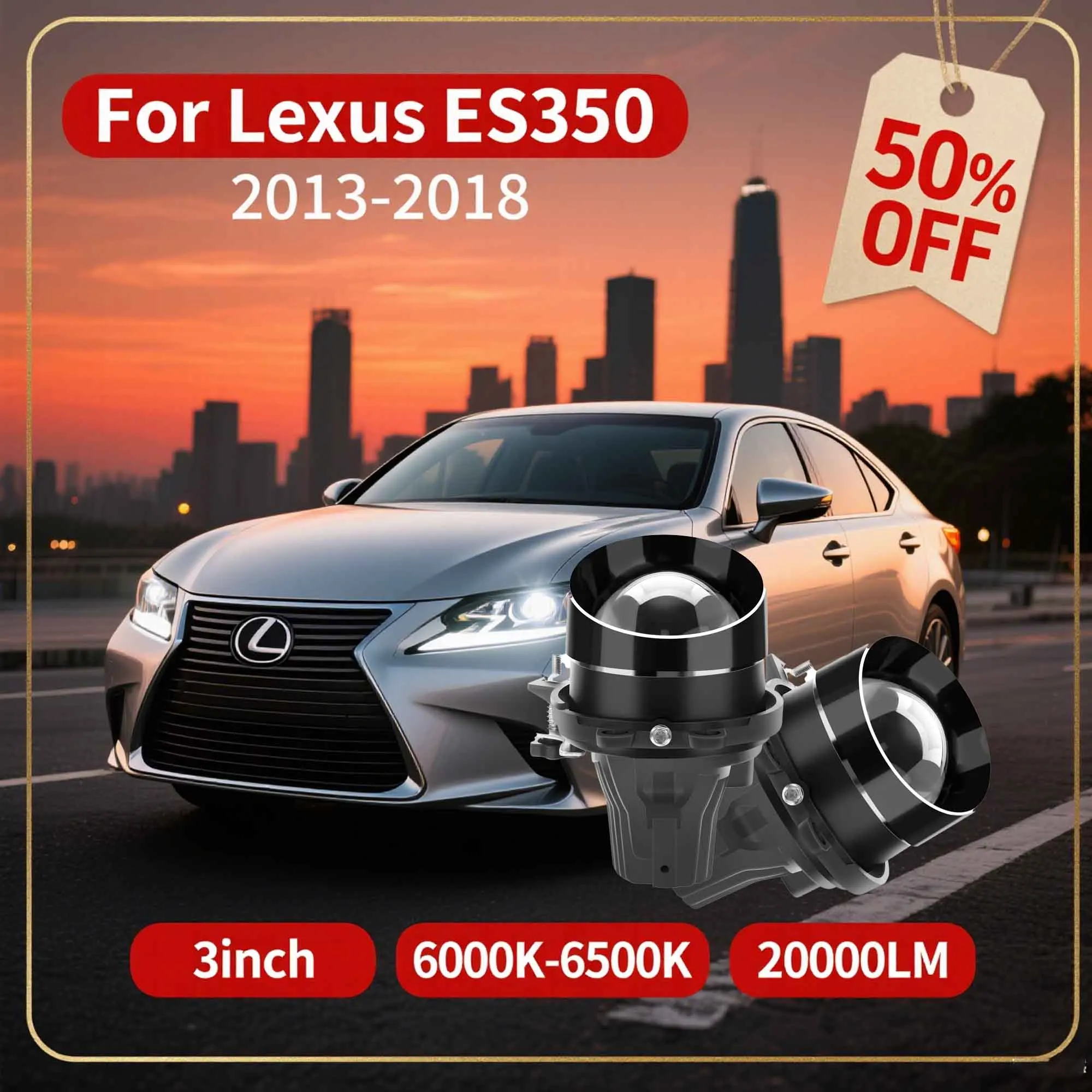 

2pcs 3 Inch Bi LED Fog Lights Led Lights 6500K Projector Lens Spotlights Waterproof Fog Driving Lamp For Lexus ES350 2013-2018