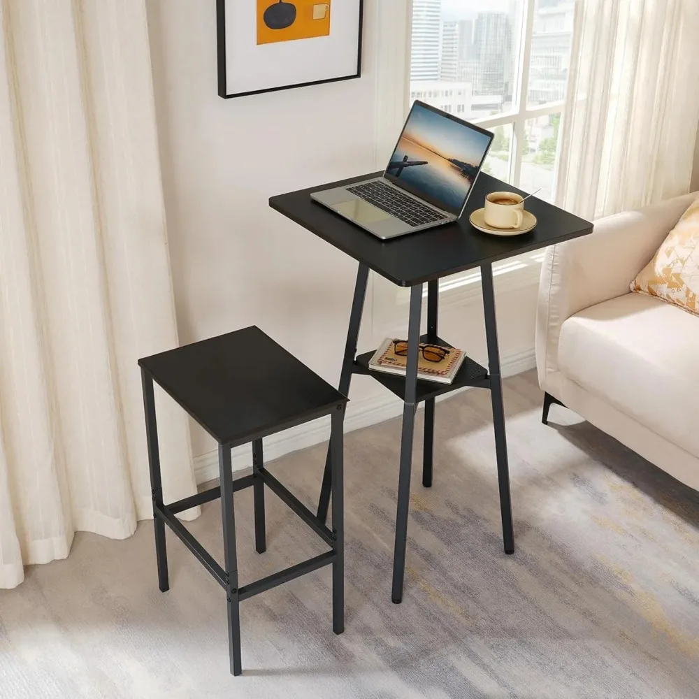 US  Bar Table, 2-Tier High Top Pub Table, Counter Height Table with Storage, Small Kitchen Dining Table, 36.6" High Bar Table