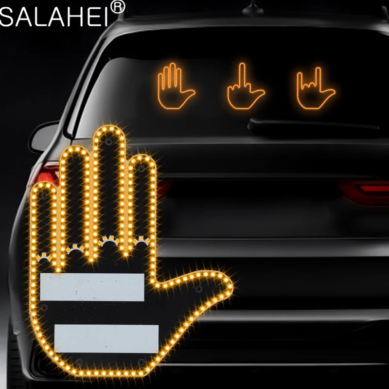 

Universal Fun Car Middle Finger LED Light with Remote Car Gadgets & Road Rage Sign Funny Rear Window Sign Car Accessories