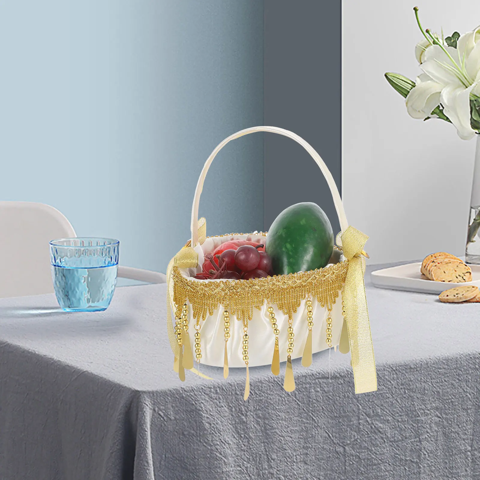 

1pc Love Flower Wedding Party Handheld Rustic Flower Girl Basket Portable Decoration Storage Basket Wedding Party Supplies