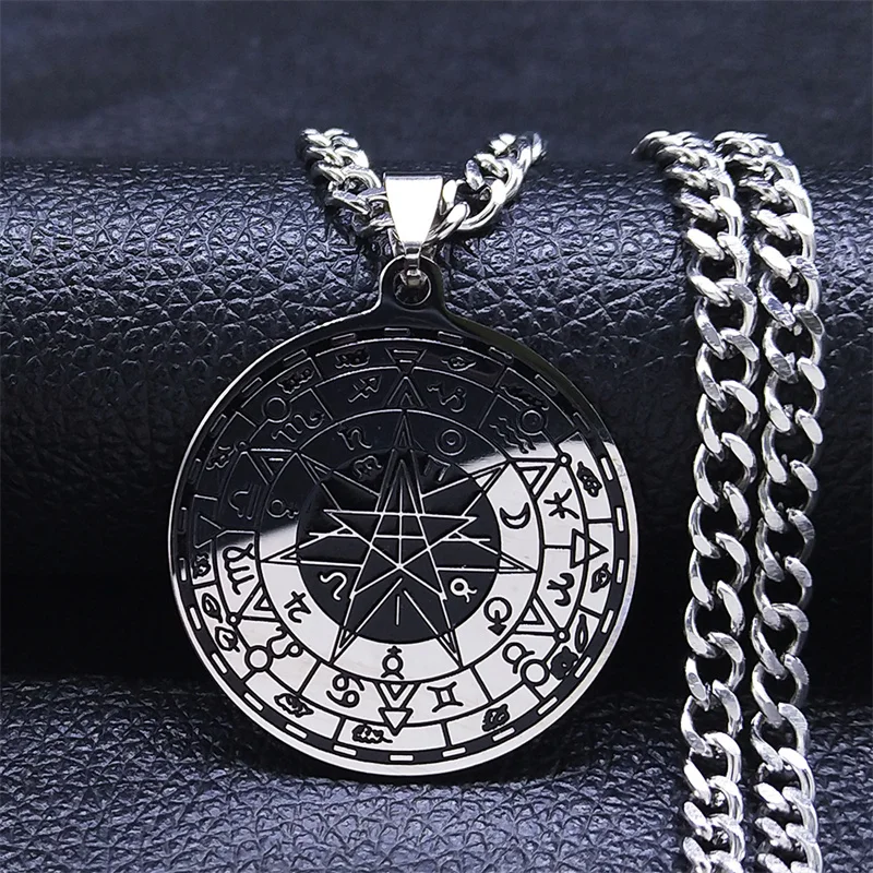 12 Constellation Zodiac Sign Divination Necklace for Women Men Stainless Steel Seven-pointed Star Astrology Chain Jewelry N3276S