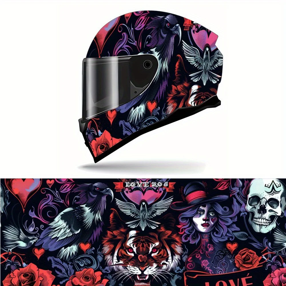 

Dark Night Fiery Love Tiger Shadow Full Face Helmet Vinyl Wrap Sticker, Waterproof Scratch-Resistant Self-Adhesive PVC Decals, A