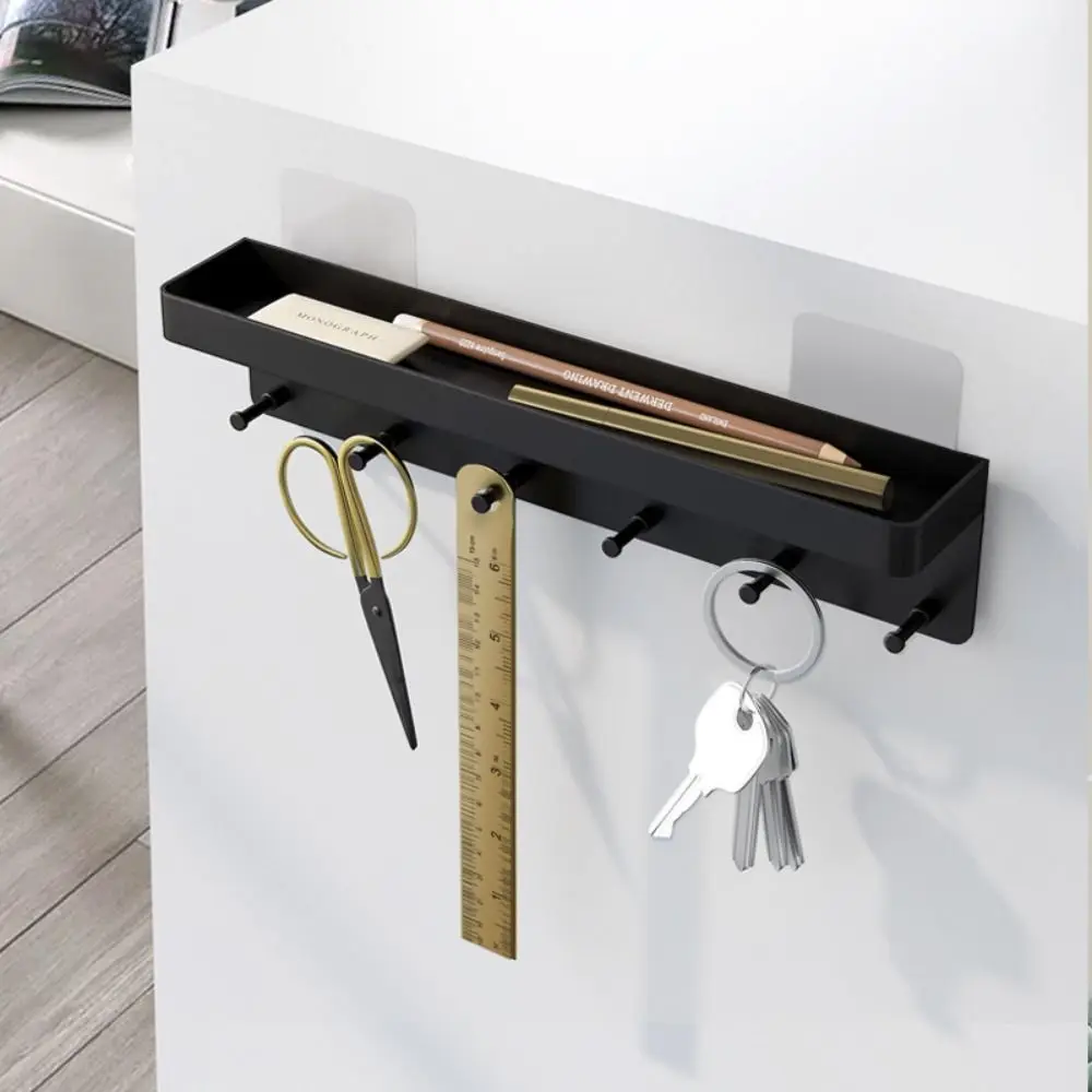 

Multifunction Wall Decor Key Holder No Punching with 6 Hooks Key Storage Rack Adhesive Rectangle Door Rear Shelf Bedroom