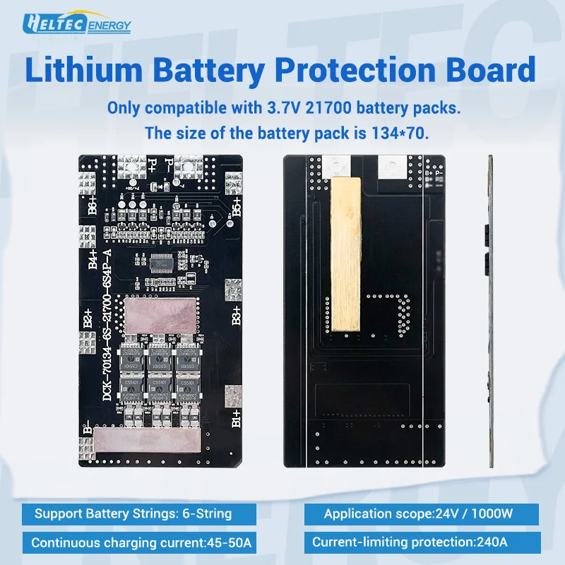 6S 50A Lithium Battery Protection Board 24V 1000W BMS for 3.7V 21700 Li-ion Battery Pack, 240A Current Limiting Protection