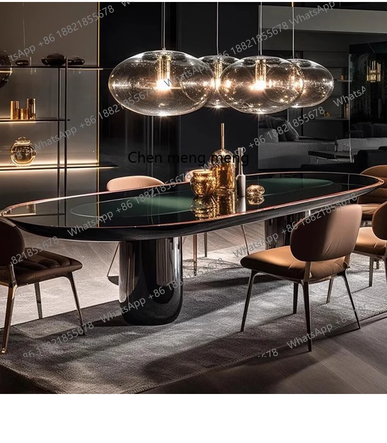 Light Luxury Solid Wood Dining Table and Chair Set Villa Restaurant Custom High-End Dining Table Oval Home Dining Table