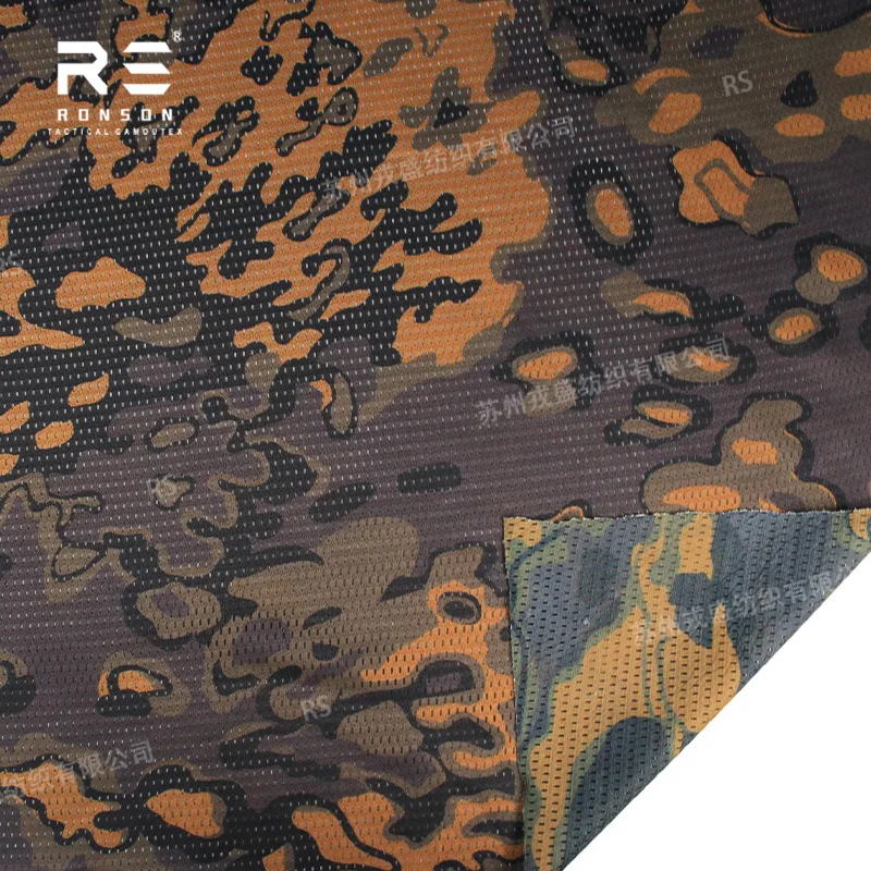 

RONSON WW2 M42 OAK LEAF Осенняя камуфляжная двухсторонняя сетчатая ткань с принтом 120 г/м2, легкая трикотажная ткань, 100% полиэстер, дышащая