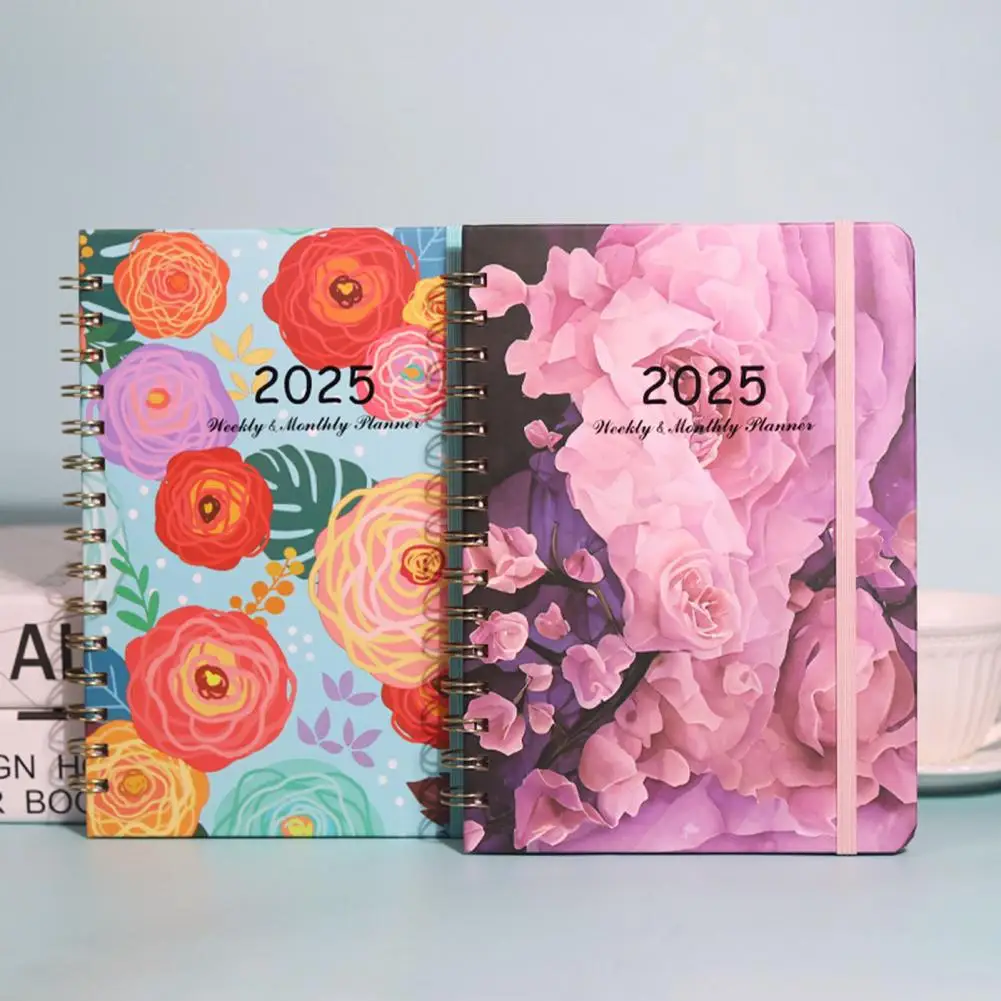 

Bookmark Design Notebook Floral Print A5 Planner with Elastic Band Weekly Monthly Schedule Notebook for Office for Organization