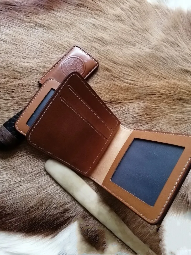 Hand-made Short Wallets Handsome Horse Purses Women Men Clutch Vegetable Tanned Leather Thin Driver's License Wallet Card Holder