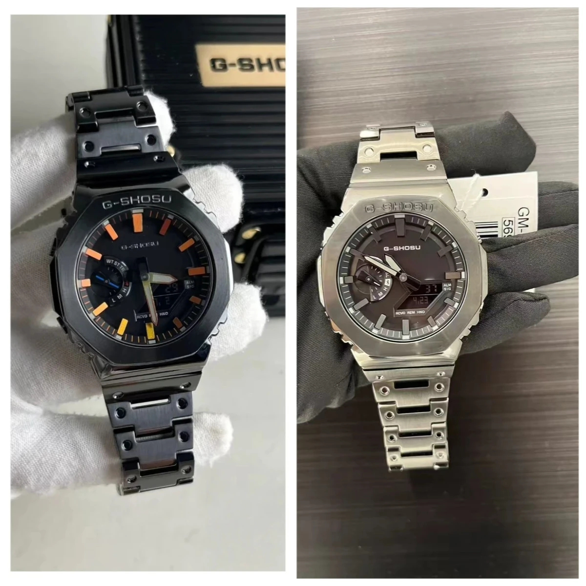 ساعة إلكترونية رقمية للجنسين، وظيفة كاملة، توقيت عالمي، سبيكة LED، شاشة مزدوجة، حزام فولاذي، قرص كبير، سلسلة GMB