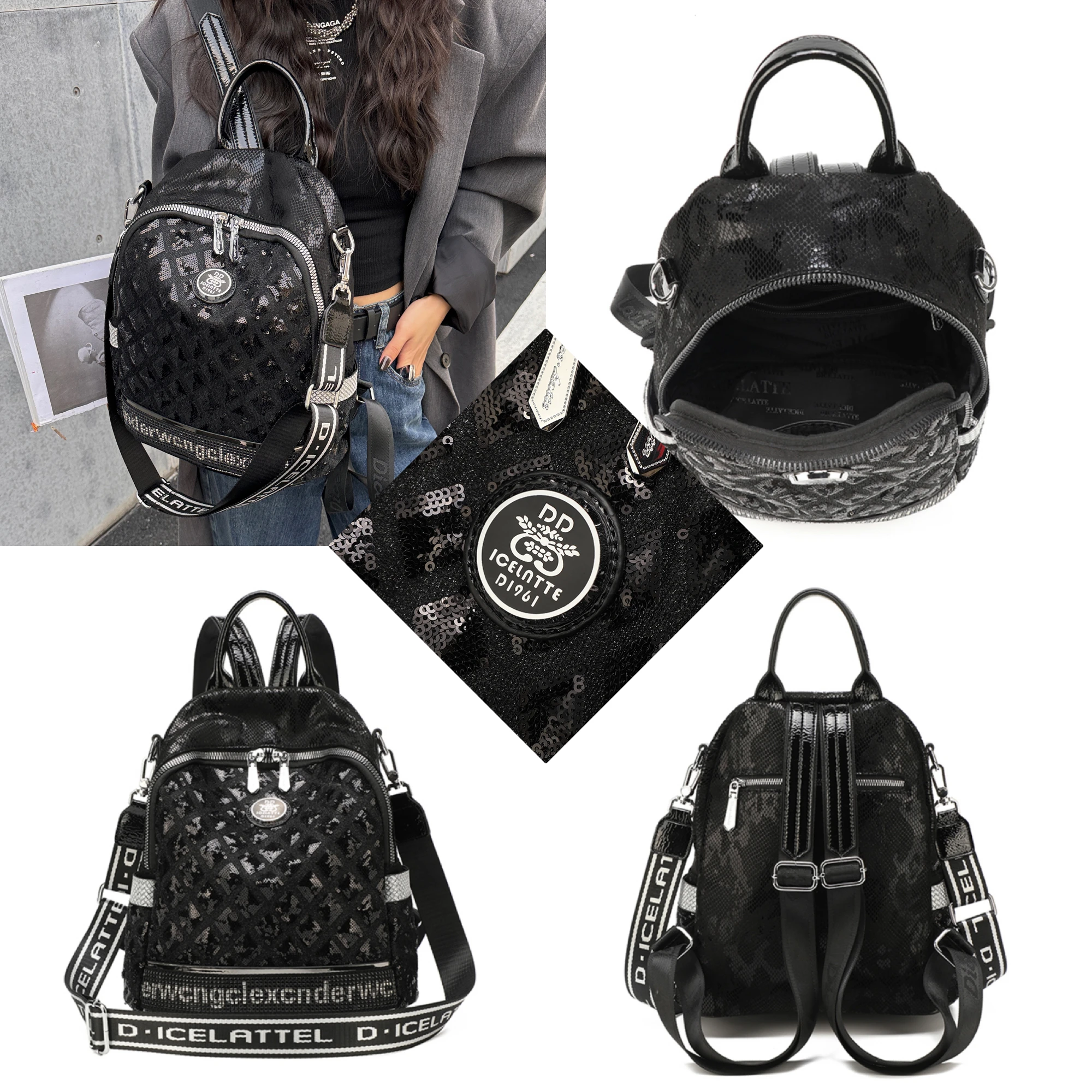 Sparkling Sequins Backpack with Large Capacity, Fashionable Travel Knapsack, School bag, Stylish Adjustable Strap Crossbody