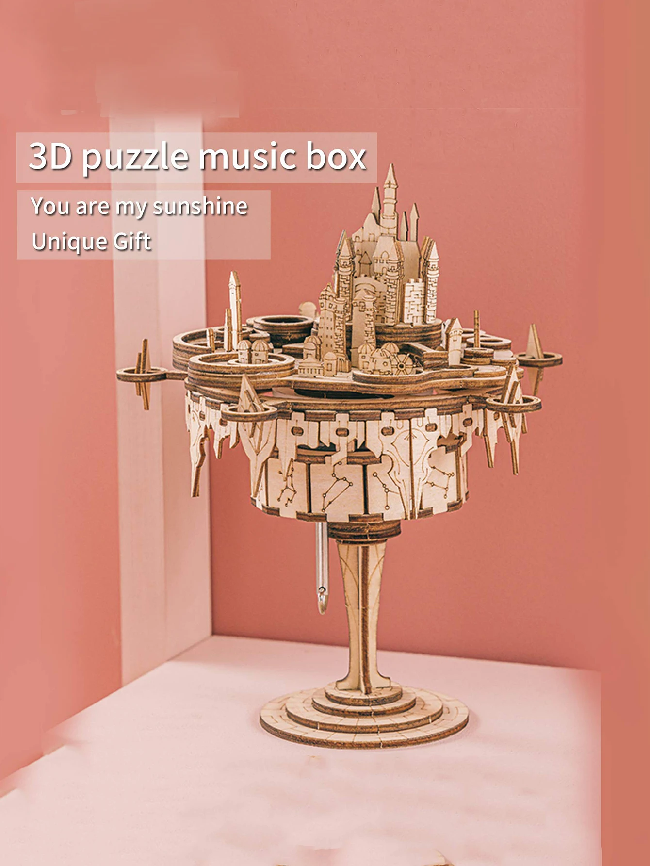 3D Wooden Puzzles Moving Castle Music Box Kits Castle Building Model DIY Crafts Birthday Gift for Women