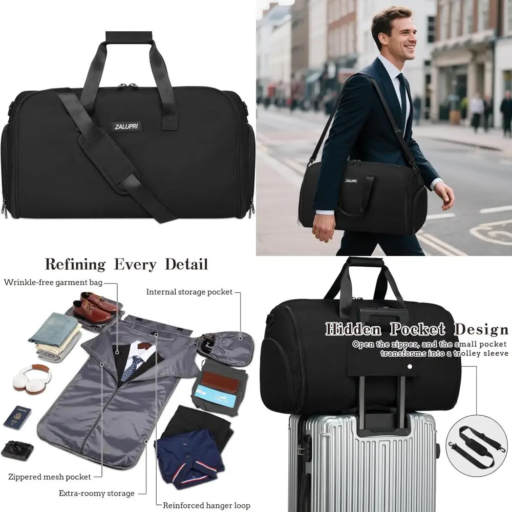 حقيبة دفل لملابس السفر - عطلة نهاية الأسبوع سعة 45 لترًا لرحلات يومين، خالية من التجاعيد، حجرة للأحذية #1