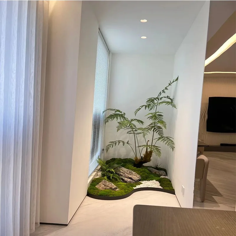Fern potted plants Zen landscaping Floor-to-ceiling monkey head Fern bonsai Interior decoration False tree Real green plants