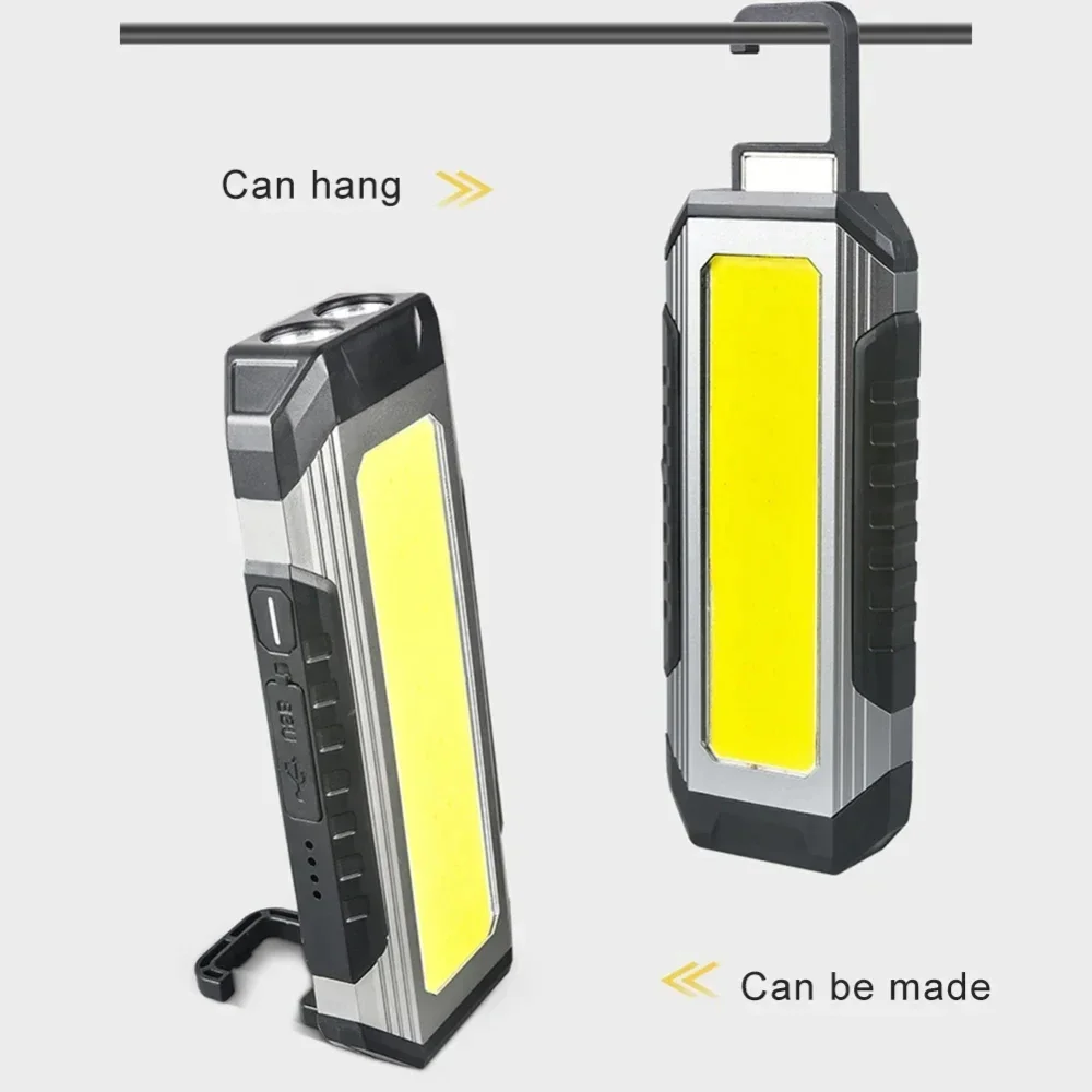 Rechargeable LED Flashlight Multifunctional 18650 Battery Portable Torch COB Work Light with Magnet Outdoor Camping Lantern