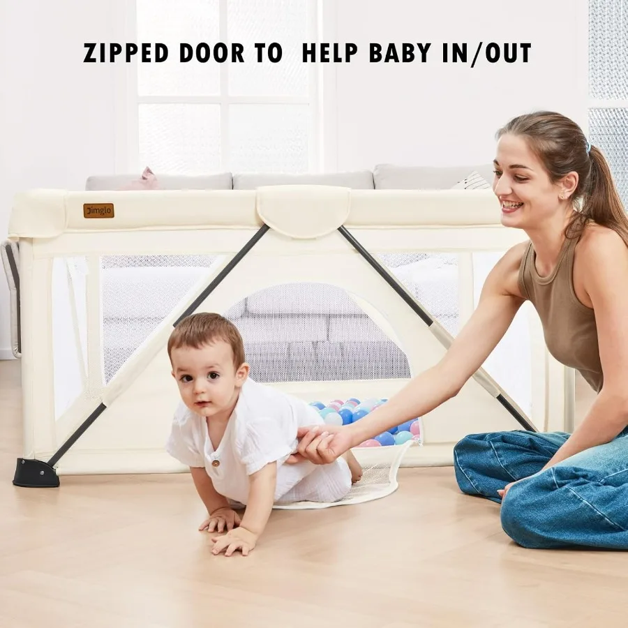 Baby Playpen Foldable Playard for Babies and Toddlers Portable Playpen Activity Center with 50 Balls+2 Handles for Travel Indoo