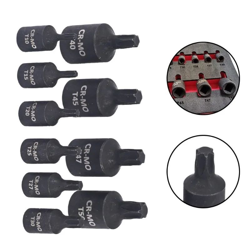 10/9Pcs Torx Screwdriver Bit 1/4 3/8 Inch Drive Socket Head Screwdriver Hand Tools T10 T15 T20 T25 T27 T30 T40 T45 T47 T50