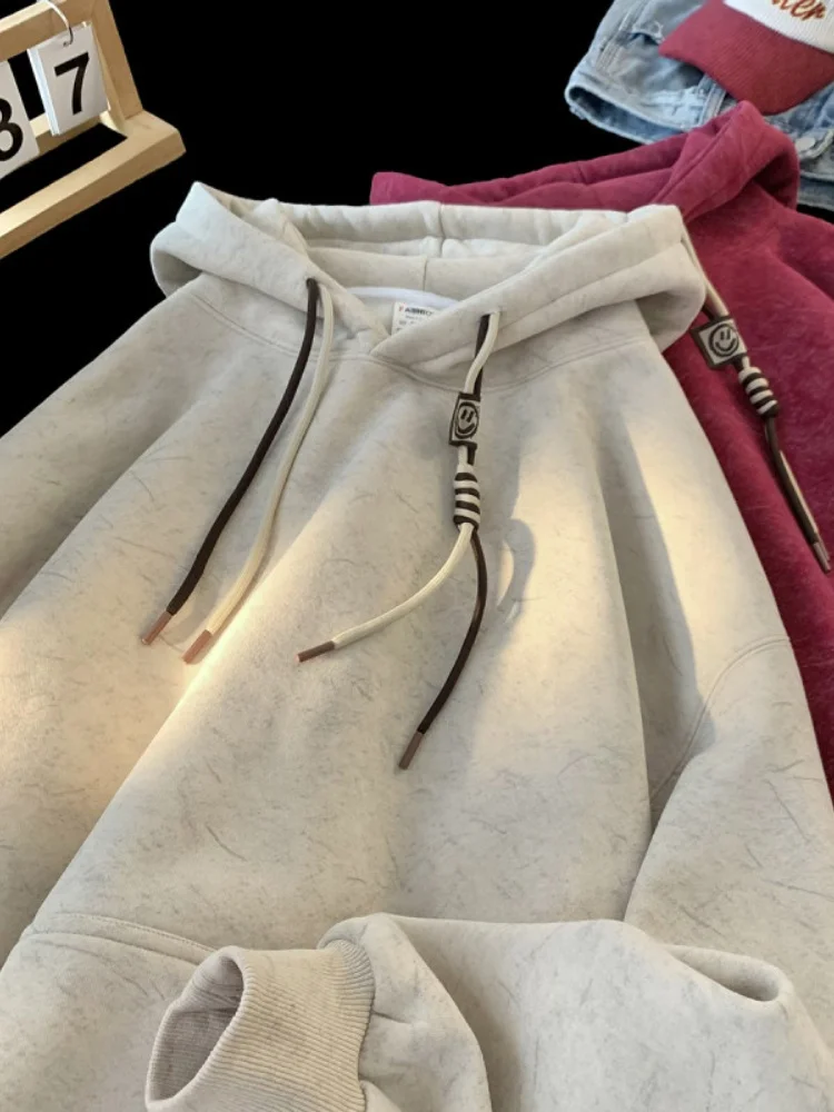 

Waed Vintage Hoodie Men's Spring Autumn Oversize Casual Jaet Trendy Youth Sle Regular Sve Length Pure Color