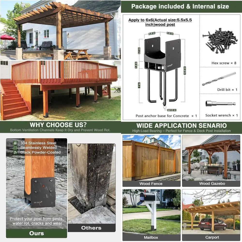 

U-образный держатель стойки для бетонного забора из нержавеющей стали, анкерный кронштейн с основанием 6x6 для террасы, заборов, беседков, 1 упаковка