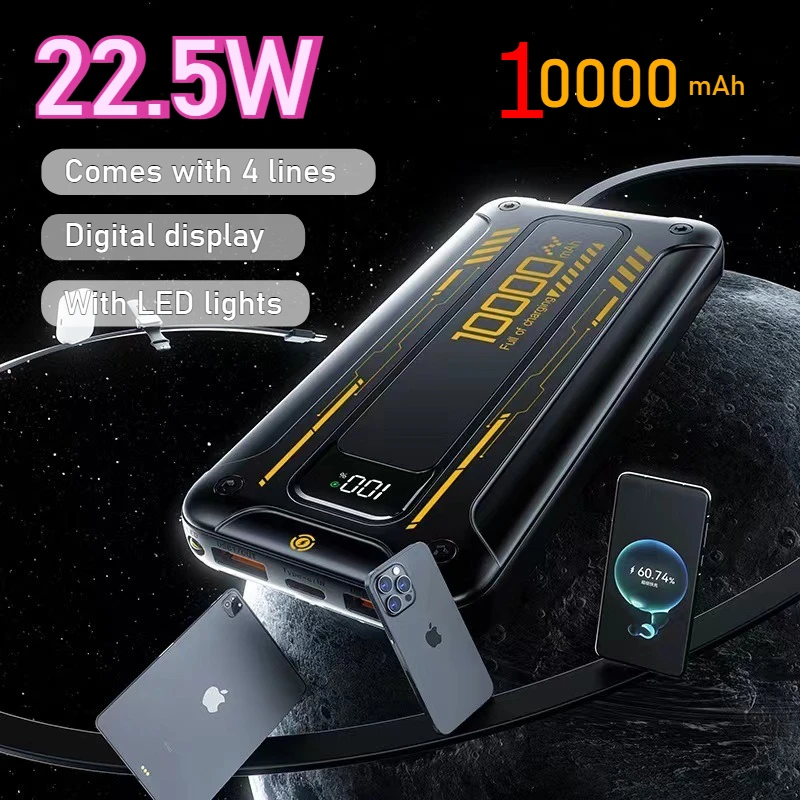 Portable 20000mAh Power Bank 22.5W Fast Charging with 4 Lines Digital Display External Battery for IPhone Xiaomi Huawei Samsung