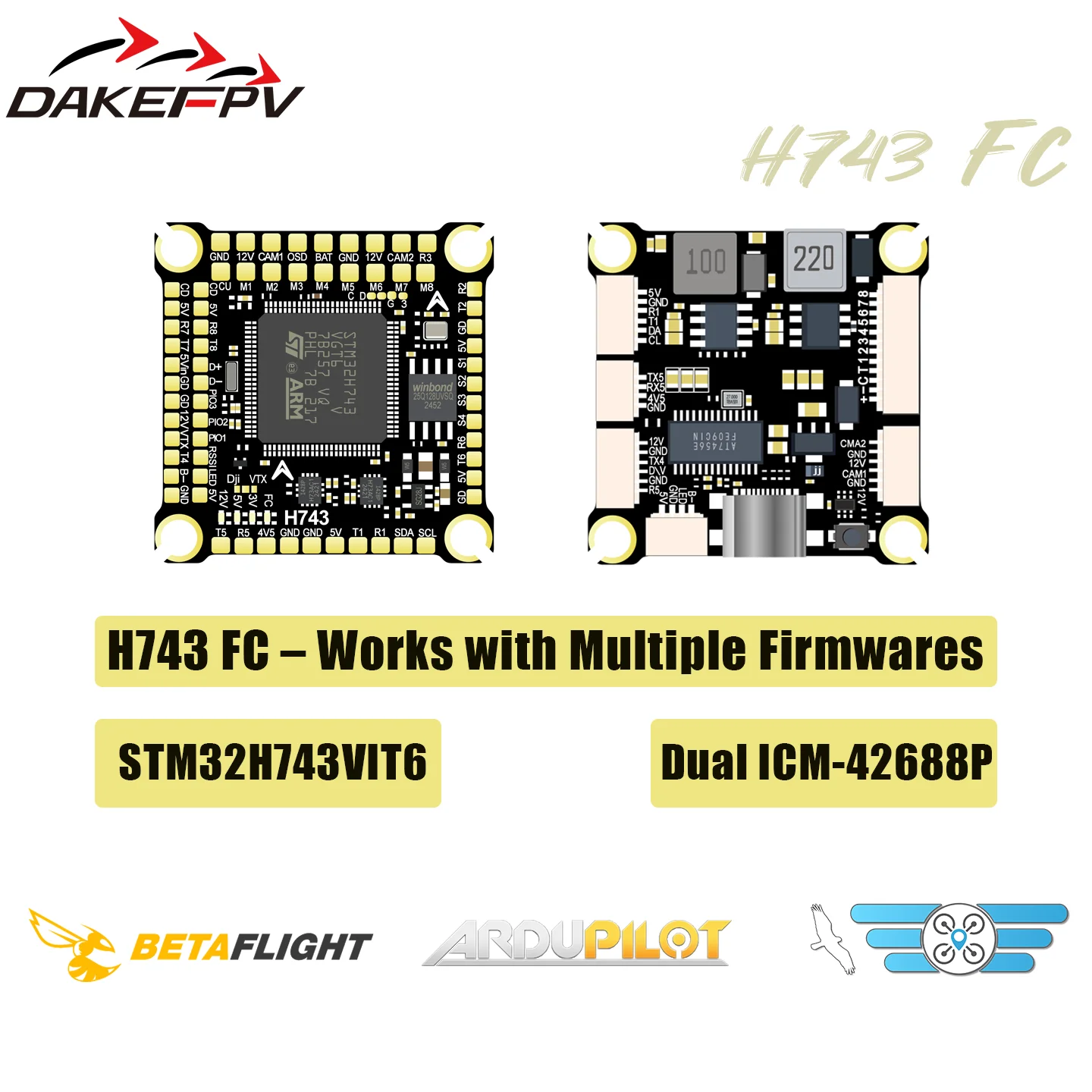DAKEFPV H743 FC PLUS FC Stack/Flytower Flight Controller Board Barometer OSD ESC for FPV Racing Drone Quadcopter