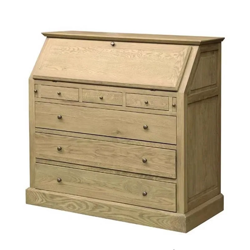 

French retro solid wood dresser villa antique desk chest American light luxury bedroom folding storage cabinet