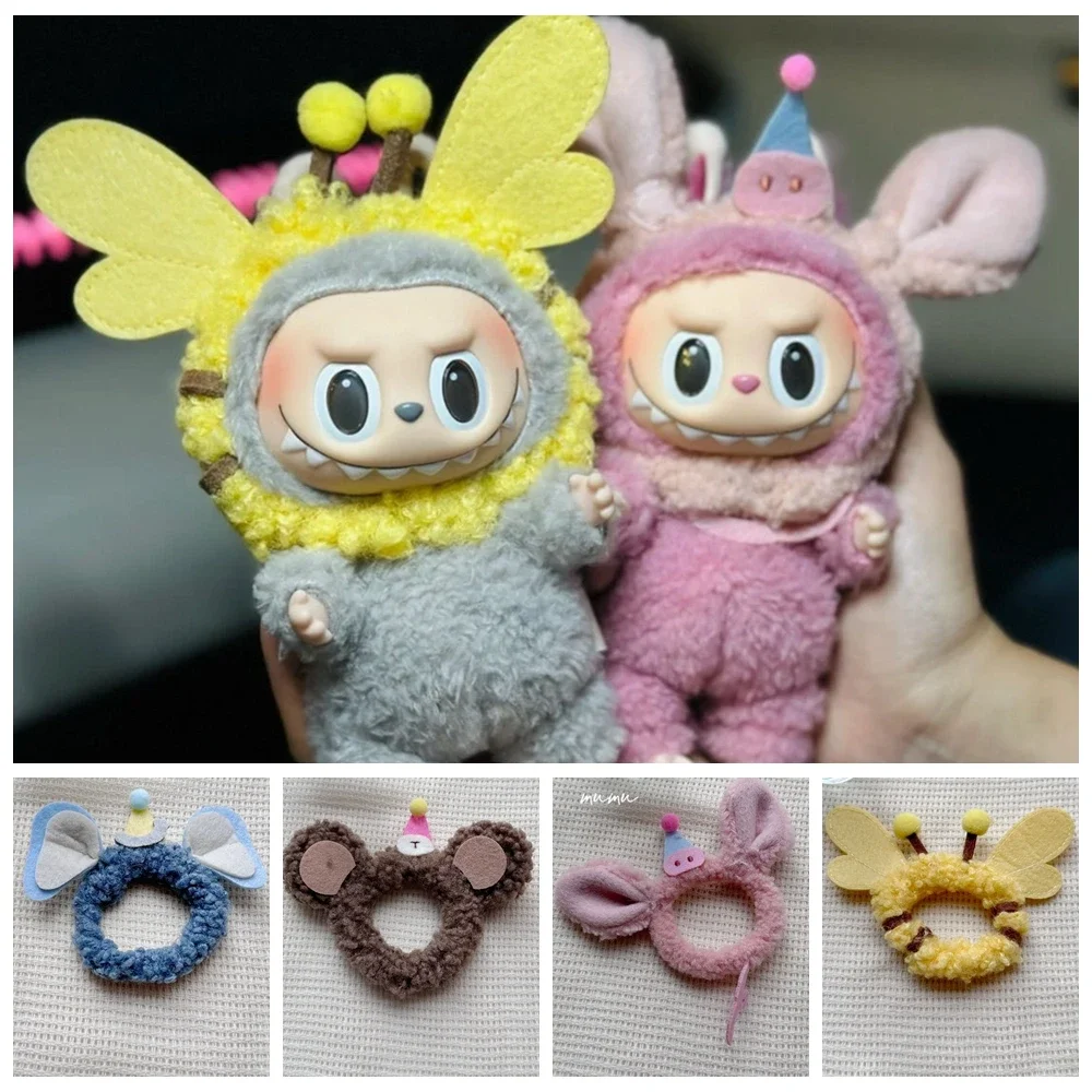 For 17cm Labubu Doll Outfit Hairband Knitted Headband Cartoon Kawaii Creative Doll Accessories
