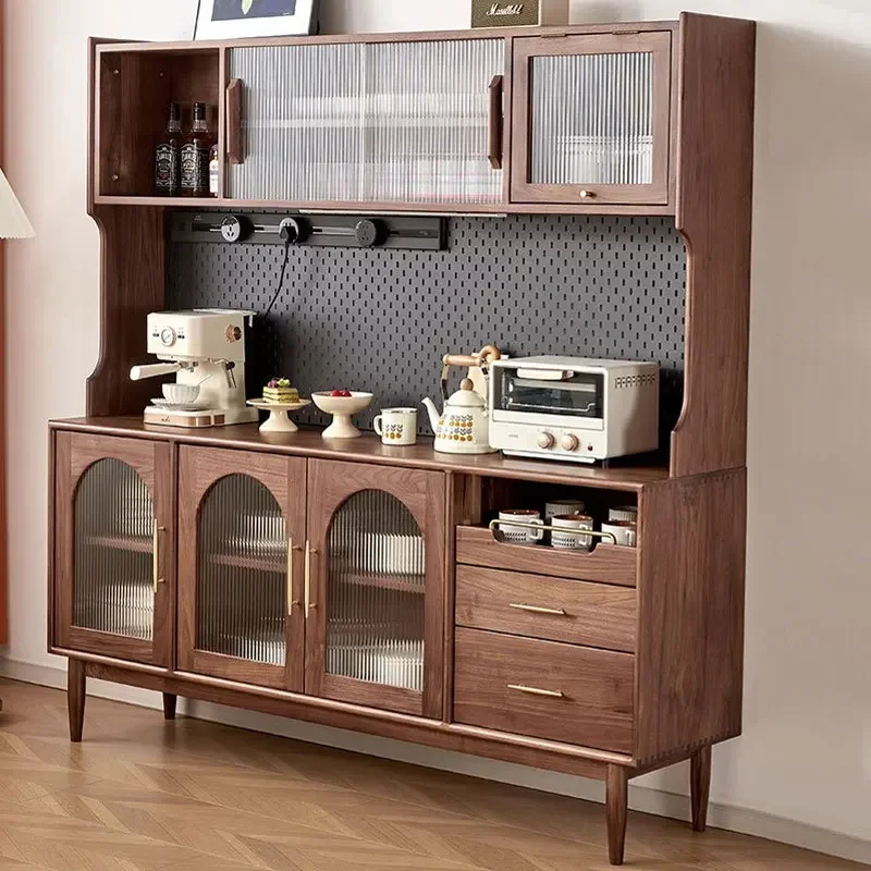 North American black walnut side cabinet with power slide rail Japanese style all solid wood wall integrated cupboard