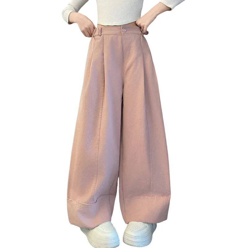 الفتيات عادية بنطال ذو قصة أرجل مستقيمة خريف 2025 نمط جديد عصري مكبل فضفاض واسعة الساق الأطفال موضة بنطلون للأطفال الكبار