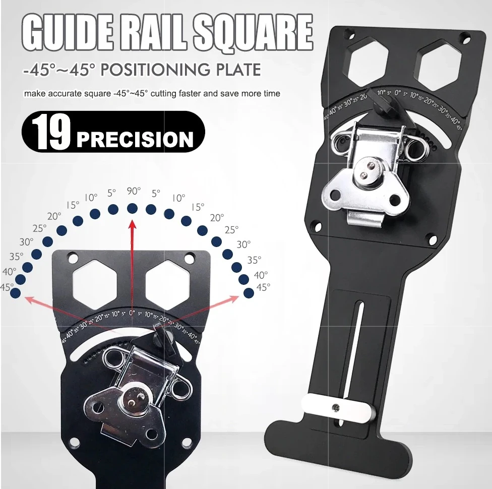 Precision Track Saw Square Guide with Quick Stops, Adjustable Angle Guide Rail Square for -45° to 45° and 90° Woodworking Cuts