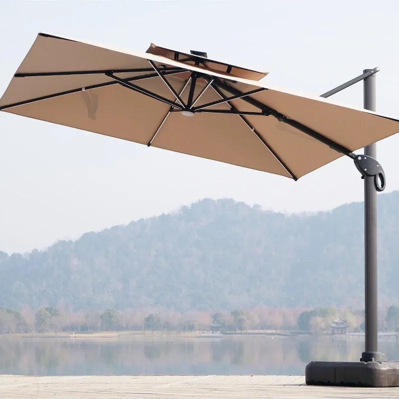 Lighted outdoor umbrella villa courtyard umbrella large double boom windproof Roman umbrella