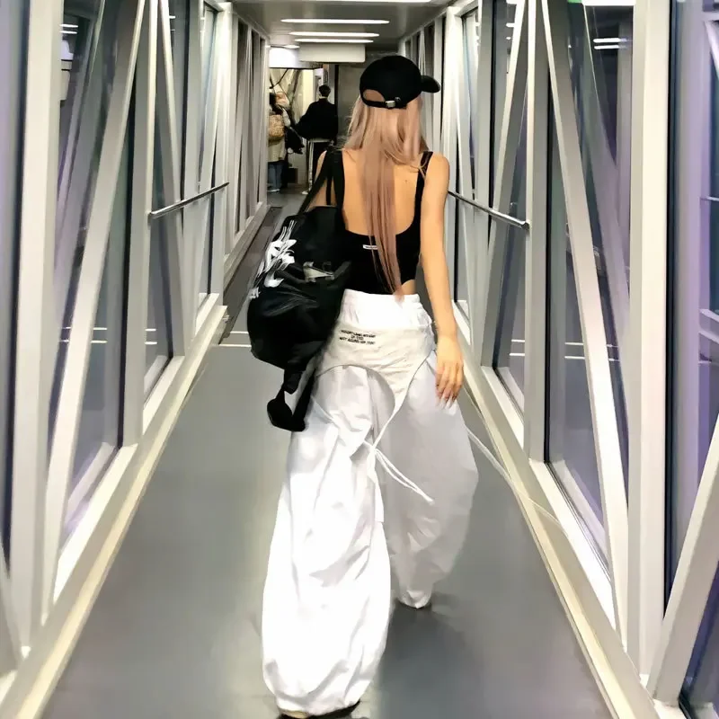 2025 New Y2K White Cargo Pants Women Streetwear Embroidery Baggy Sweatpants Harajuku Wide Leg Joggers Summer Oversized Trousers