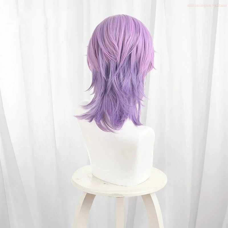 Perruque de Cosplay synthétique courte violette pour hommes et femmes, perruque de jeu Genshin Impact Durin, résistante à la chaleur, accessoire de fête d'halloween