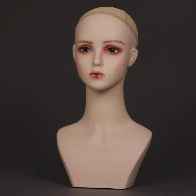 Tête de Mannequin de Maquillage à Pois Rouges, Peau Beige, Tête de Perruque Féminine, Sans Initiation, Fausse Tête en PVC pour Exposition de Perruques