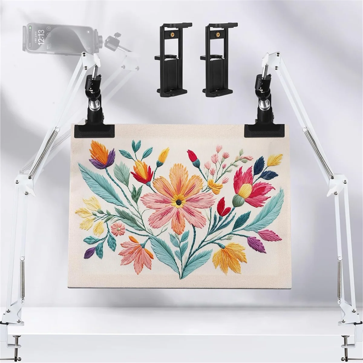 

AA25 2-Piece White Adjustable Embroidery Hoop Stand for Handiwork, Hoop/Tablet/Desktop Stand, 360° Rotatable