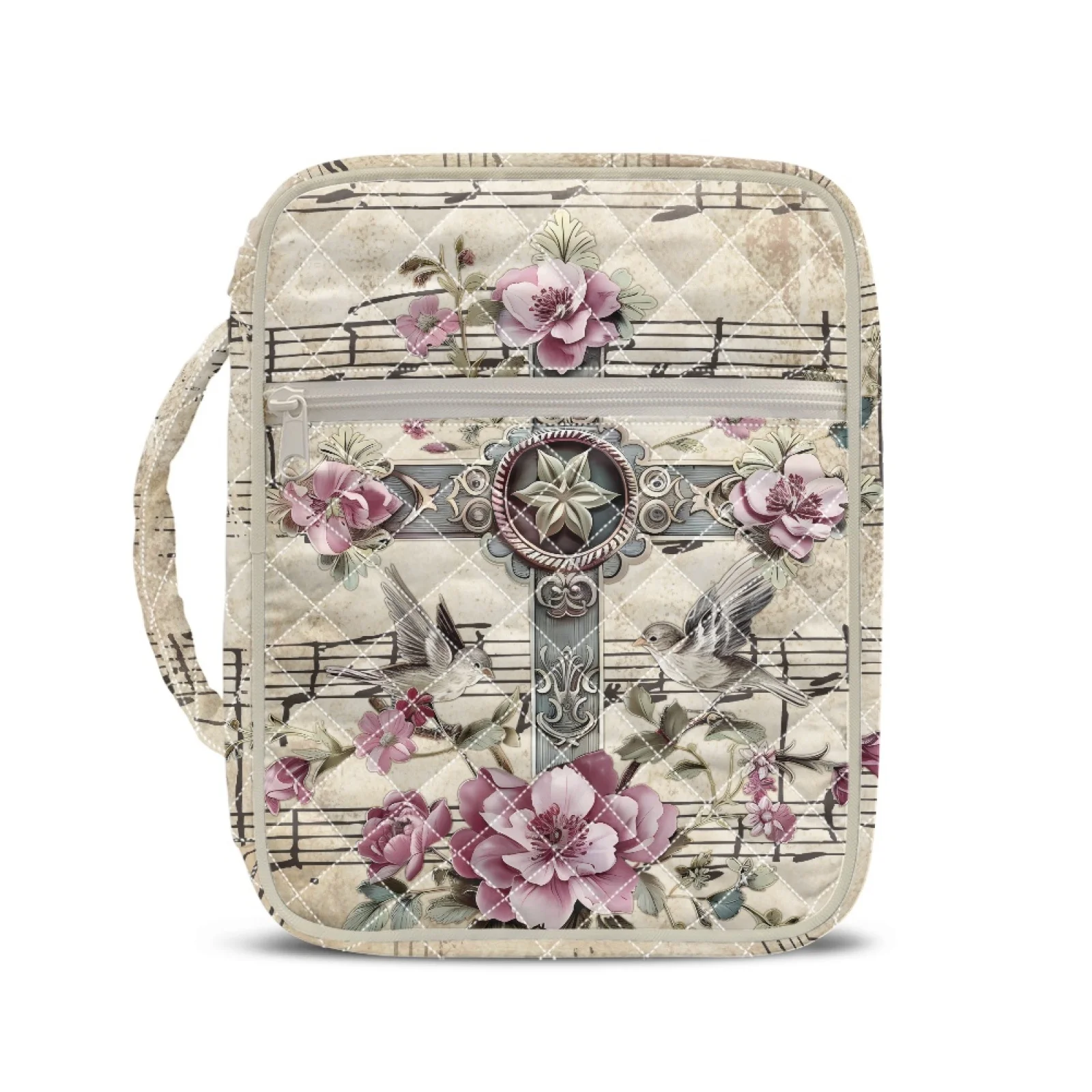Coloranimal Musical Notes New Arrival Portable Quilted Bibles Carrying Case for Church Study Elastic Polyester Bible Cover Case
