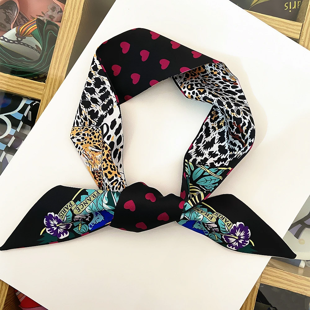 Brand Leopard Parrot Heart Silk Scarf Women Design Summer Scarf For Ladies Hair Accessories Foulard Hair & Bag Scarves Headband