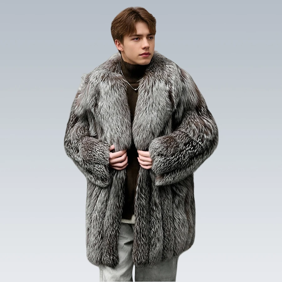 Fashion Men's Fox Fur Jacket Short Fox Fur Coat With Collar Genuine Silver Fox Fur Coat Best Selling Genuine Leather Jackets