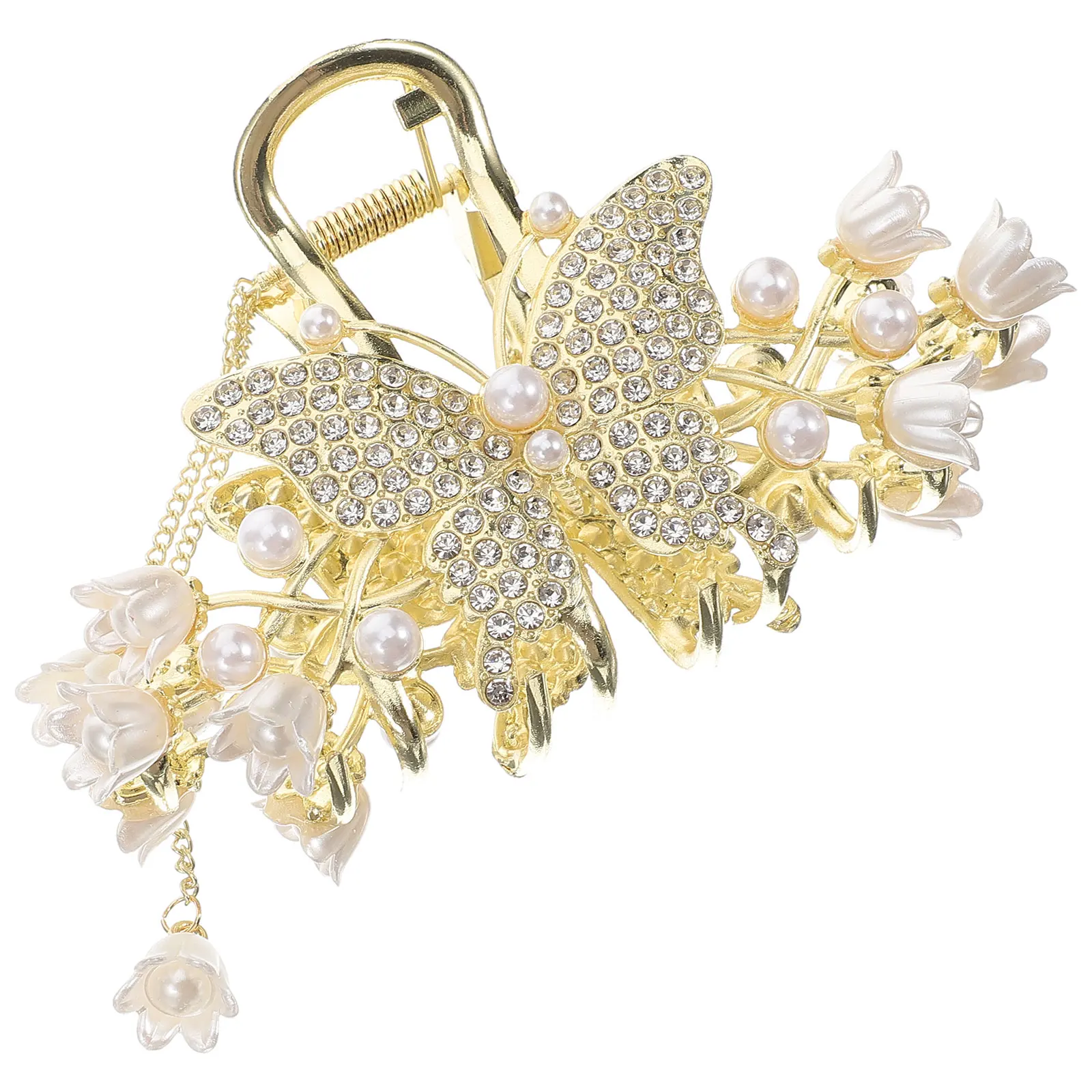 

Metal Hairpin Clips for Women Thick Hair Lily of The Valley Flower Tassel Accessories Pearl Claw Stylish Barrettes Graceful