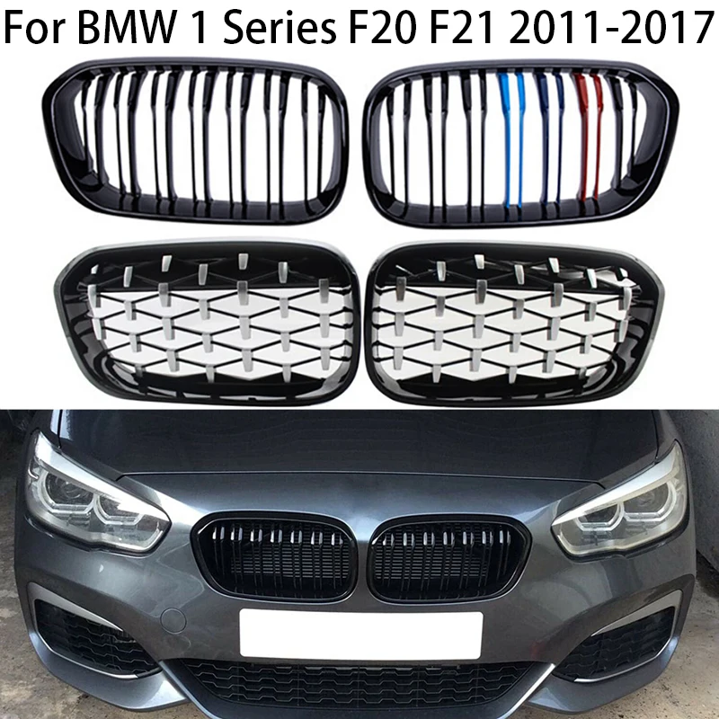 

For BMW 2011-2017 1 Series F20 F21 LCI 120i Car Front Kidney Grille Hood Front Bumper Radiator Grill Signal/Double Slat Diamond