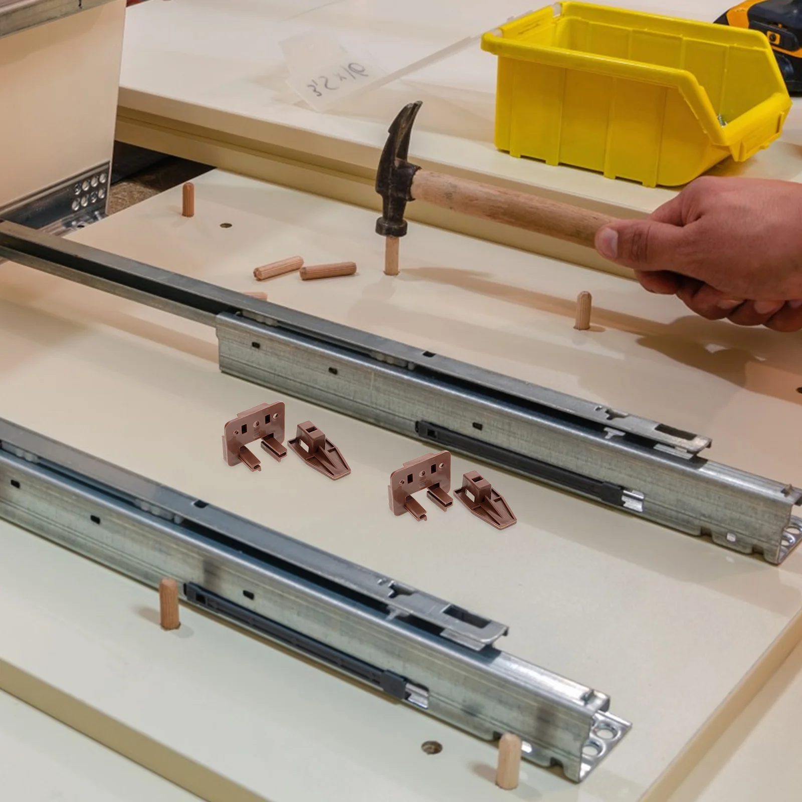 

5 set Drawer Slides Kit Brown Plastic Center Mount Track Guide High Load Capacity Smooth Glide For Dresser Cabinet Wardrobe