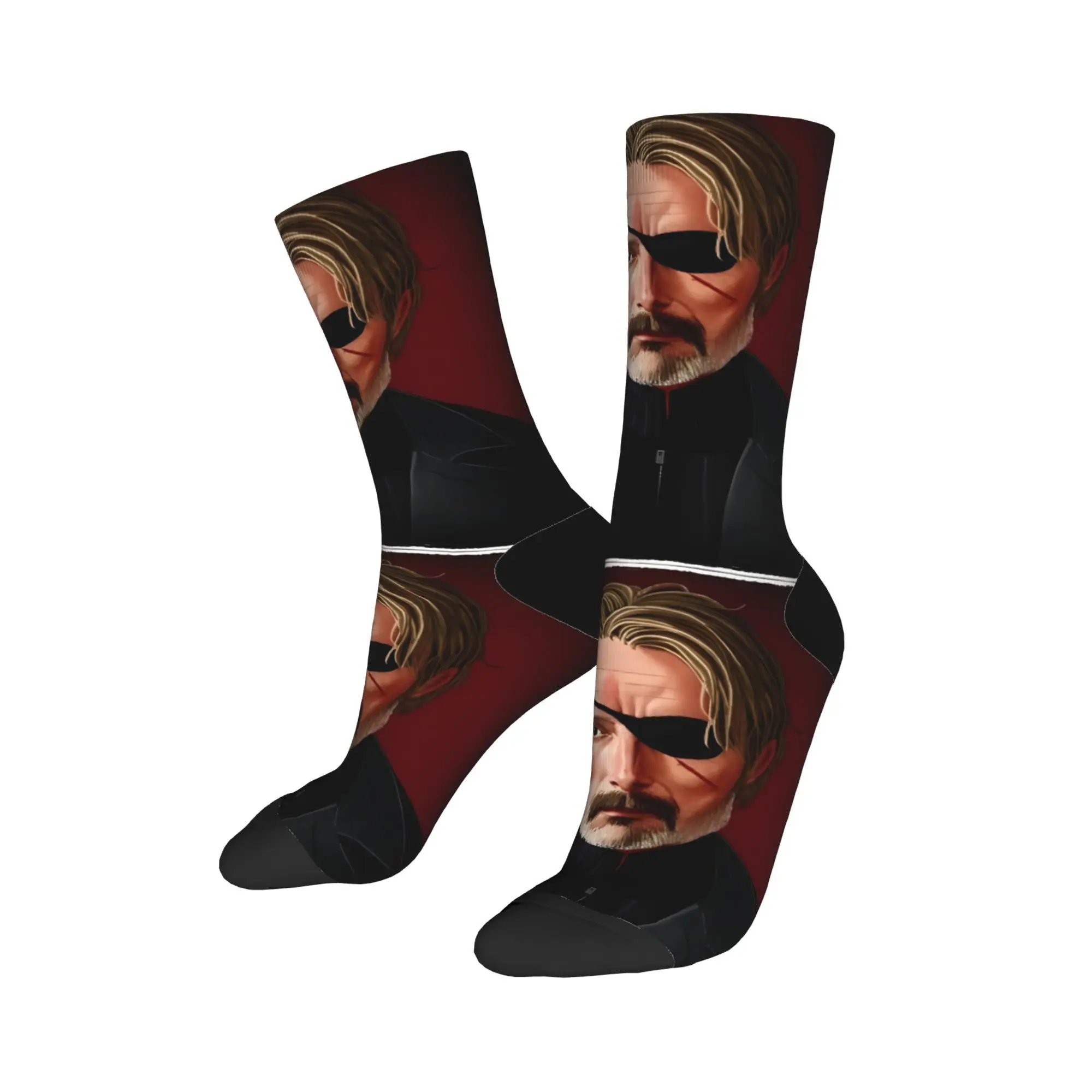 Casual Hannibal Mads Mikkelsen As Duncan Vizla Oil Pastels Portrait Sports Socks  Polyester Long Socks for Unisex Non-slip