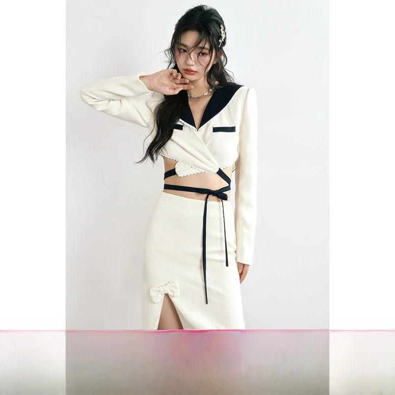 

Women's Crossbody Knot Two-Piece Suit ort Outerwear And f Skirt Original Design by P STUDIO Autumn Winter Col...