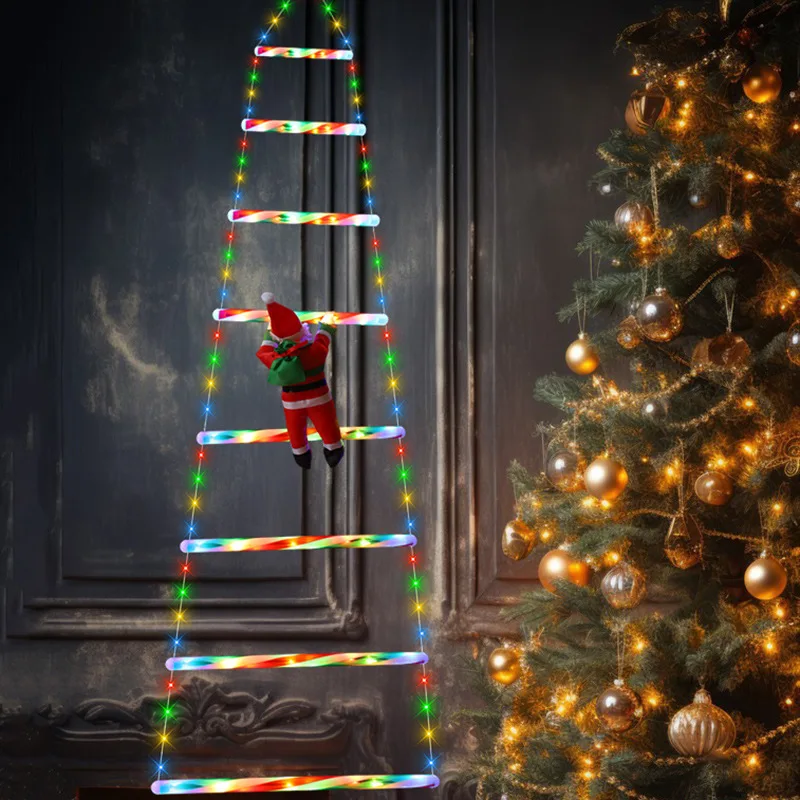ไฟประดับตกแต่งคริสต์มาส LED สำหรับภายนอกอาคาร รูปทรงบันไดเอียง สำหรับตกแต่งภายใน กันน้ำ ซานตาคลอสปีนบันได สร้างบรรยากาศเทศกาล