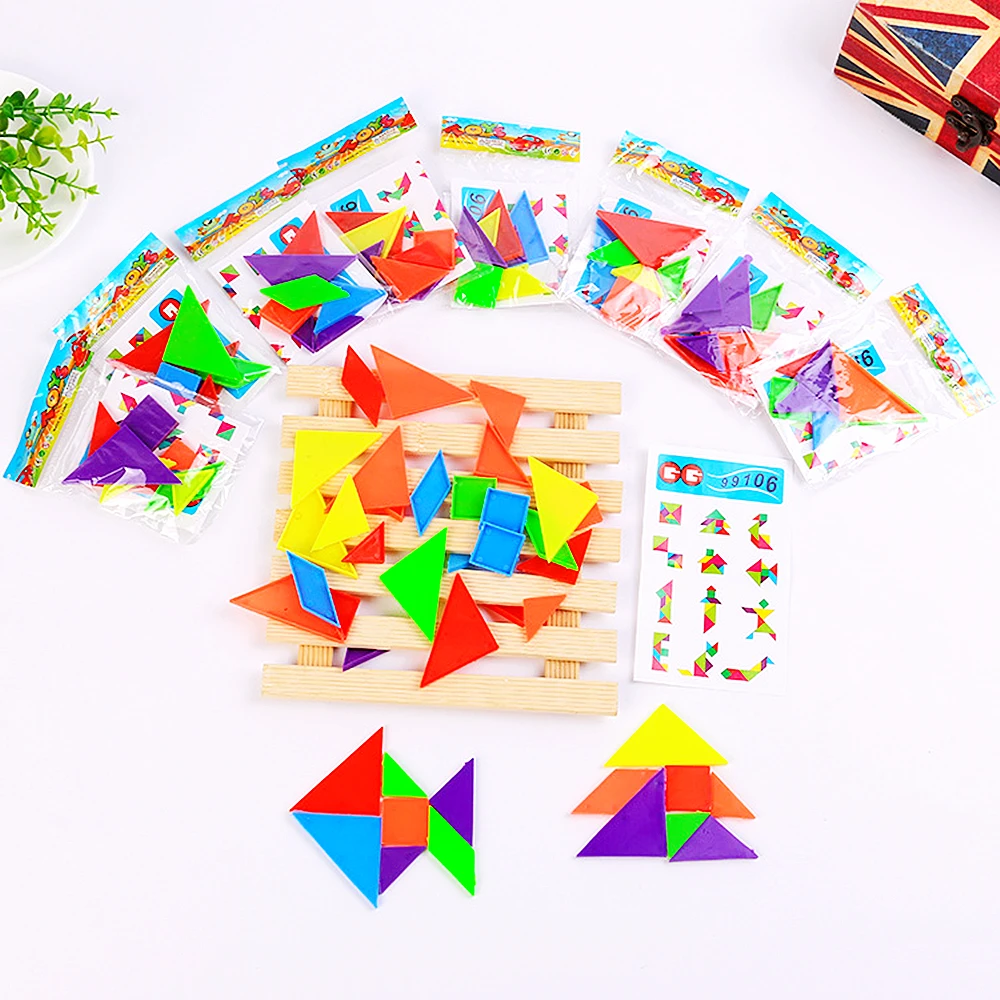 Mini rompecabezas Tangram de plástico de colores para niños, juguetes de Educación Temprana, accesorios de rompecabezas cognitivos, juego de