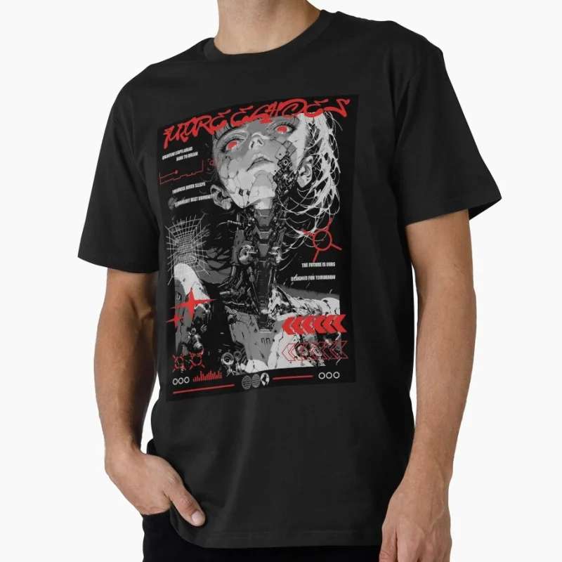 

Cyberpunk Girl Waifu Gift t shirt 100% cotton printed tee Short Sleeve Graphic Clothes All size tops S-6XL