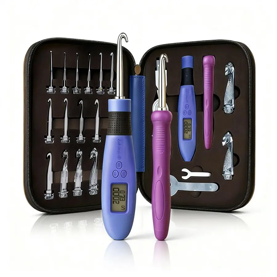 

Крючок с 18 различными размерами для усилителя стежков. Счетчик рядов. Подсветка. Сменная игла для вязания. Эргономичные крючки для вязания крючком с 2 ле.